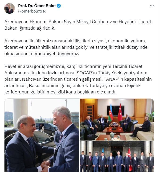 Bakan Bolat, Azerbaycan Ekonomi Bakanı İle Görüştü